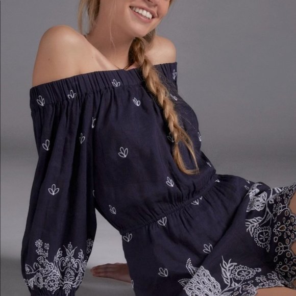 Anthropologie - Farm Rio Navy Blue Jackie Embroidered Pineapple Romper Size M - Picture 2 of 10